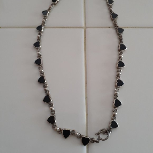Accessories - sterling silver necklace w/ black hearts